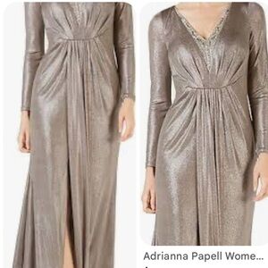Adrianna Papell Silver Long Sleeve Dress size 14, petite